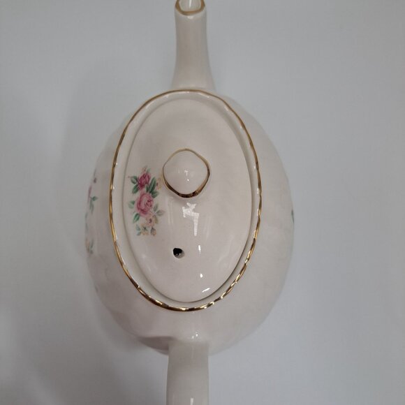 Arthur Wood & Son Staffordshire England Pink Rose Floral Gold Trim Teapot 6305 - Picture 6 of 11